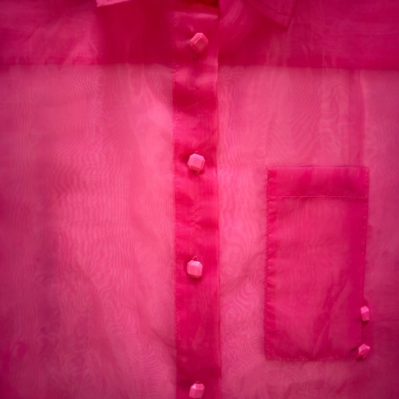 Nicole Miller NY Vibrant Fuchsia Pink Sheer Chiffon Organza Minimalist Chic M - Picture 2 of 10